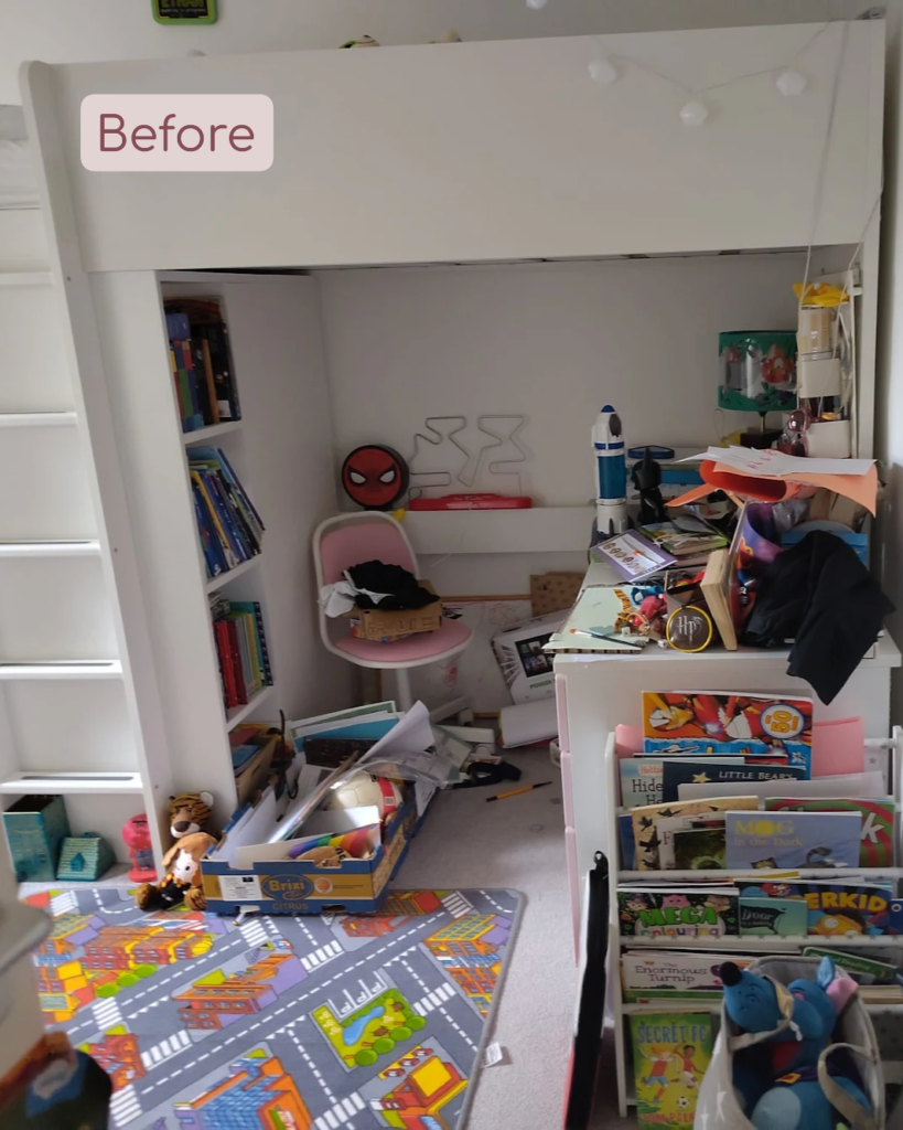 children's bedroom with lots of belongings