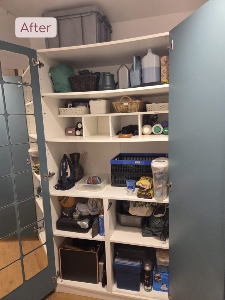 an organised cupboard with clear space and labels