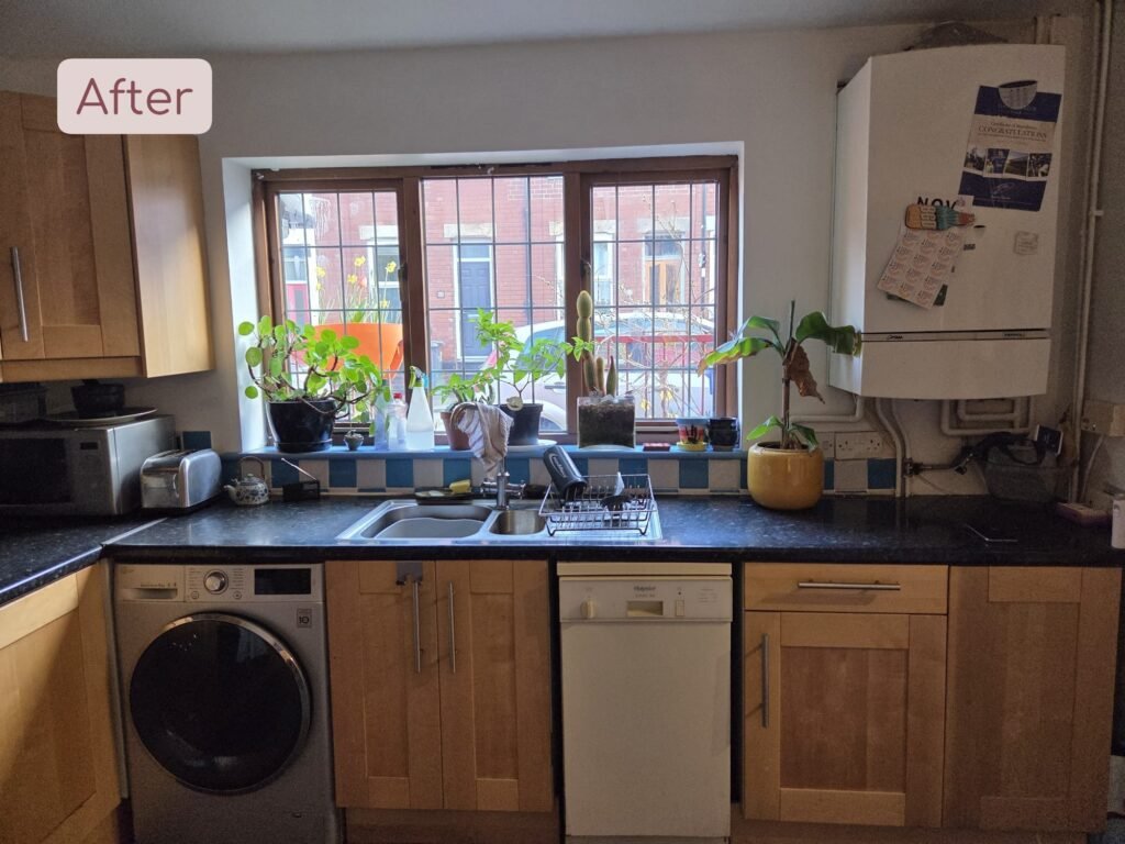 a tidy kitchen with clear countertops
